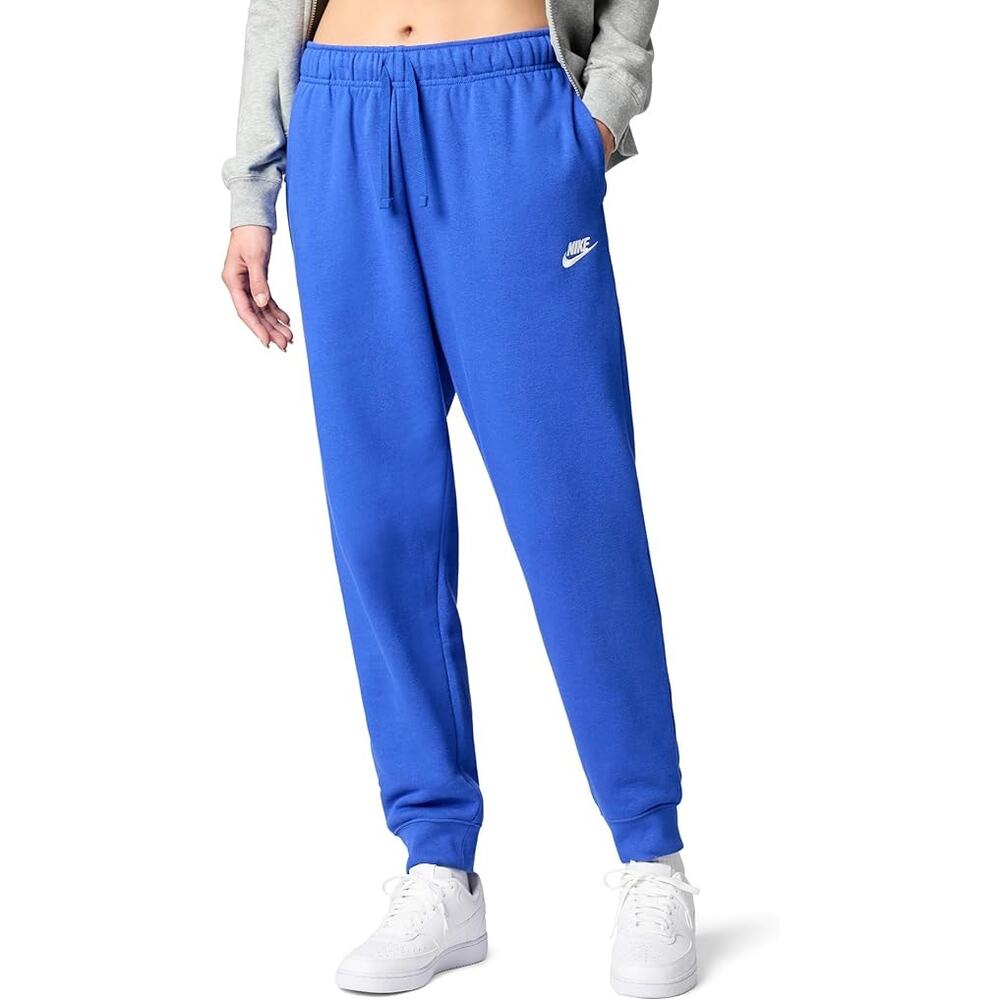 Nike Club Fleece Joggers Pants Size Small Blue Cotton Swoosh Mid-Rise Pull-On